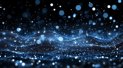 Abstract digital backdrop with glowing blue particles and wavy patterns against a dark background, capturing a futuristic and dynamic vibe.
