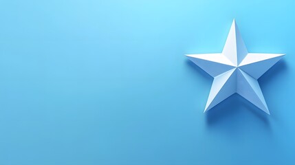 Presidential campaign concept, large banner with a prominent star in the corner, clear free space on the left, bright blue background with light gradient, minimalist and modern aesthetic, balanced