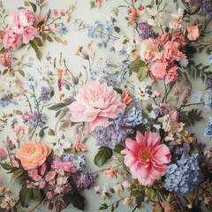 Vintage Pastel Floral Wallpaper with Intricate Vines &ndash; Ideal for Soothing Bedroom Interiors