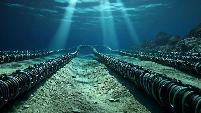 Underwater cables snake their way across the ocean floor, carrying data across the globe