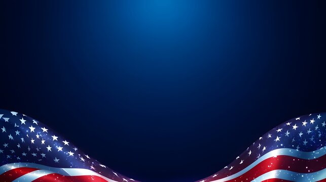American election campaign banner, subtle flag elements framing the bottom, ample free space on the top, deep blue background with soft highlights, crisp vector style, bright and even lighting