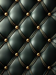 Naklejka premium A luxurious, close-up view of tufted leather upholstery with intricate stitching and gold buttons, showcasing a refined, elegant, and textured design perfect for premium decor and furniture.