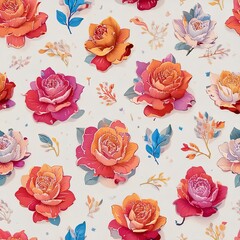 seamless pattern with roses, seamless pattern roses, pastel colors Japanese kimono style