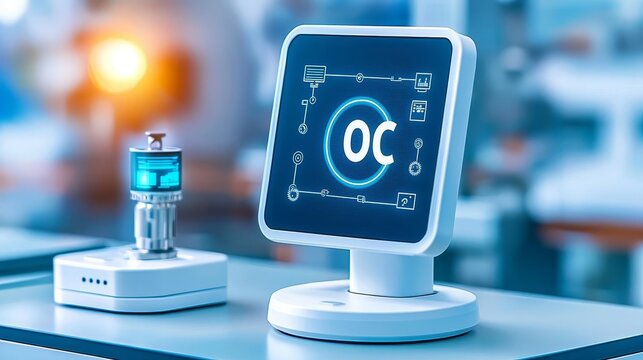 IoT devices monitoring real-time data in a modern factory, futuristic machinery in motion, bright industrial lighting, minimalist factory layout