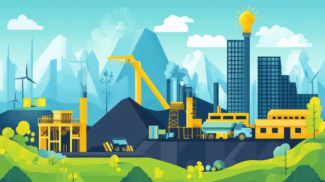 Sustainable mining operation, with green technologies and eco-friendly practices in place.