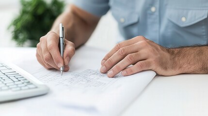 Engineer Reviewing Blueprints  Hands Close Up  Design  Architecture  Construction