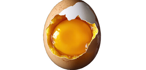 Perfectly centered, top view of a cracked egg, isolated on a clear background.