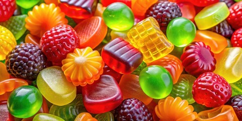 Fototapeta premium A Colorful Array of Gummy Candies, Featuring Vibrant Shapes and Flavors, Representing a Sweet and Delightful Treat
