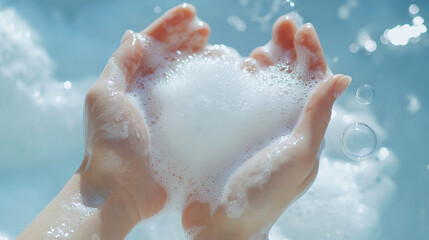 Fototapeta premium Close-Up of Hands with Soft Bubbly Foam