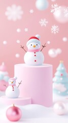 Charming snowmen and festive trees create a whimsical christmas wonderland background in soft pastel colors