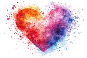 Colorful watercolor heart design on white isolated background.