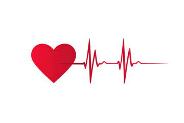 Illustration of a red heart with an electrocardiogram line, symbolizing heartbeat and health, on a transparent background.