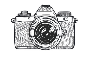 Illustration of a vintage camera in sketch style, depicting classic photography aesthetics and artistic expression. Ideal for creative design.