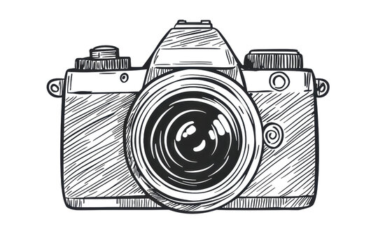 Illustration of a vintage camera in sketch style, depicting classic photography aesthetics and artistic expression. Ideal for creative design.