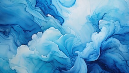 Abstract swirling blue and white patterns resembling fluid art.