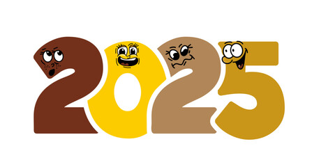 Happy New Year funny 2025 text design. hand drawing. Not AI, Vector illustrations.