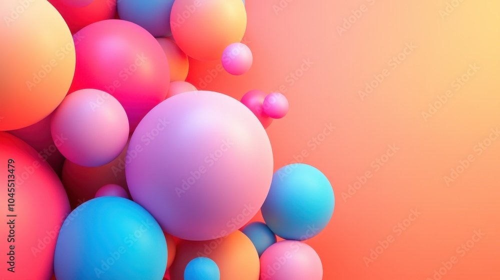 Poster colorful spheres cluster creating a vibrant abstract background with soft gradients and harmonious h