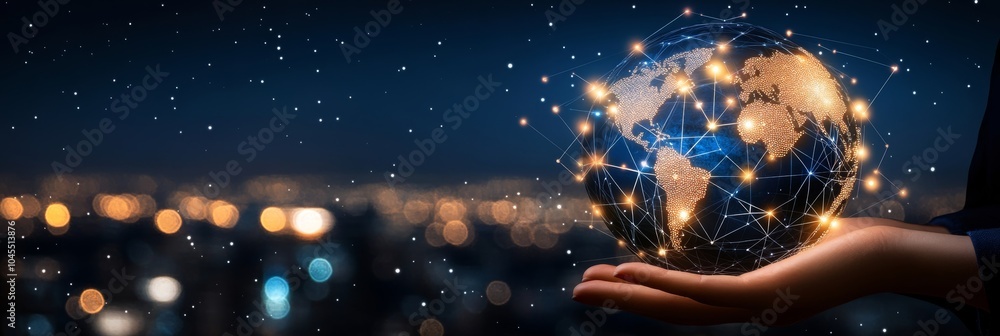 Poster global network connection. digital world technology. business connectivity and technology concept.