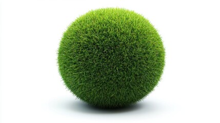 A vibrant green grass sphere resting on a clean, white surface showcases natural beauty and simplicity in contemporary design