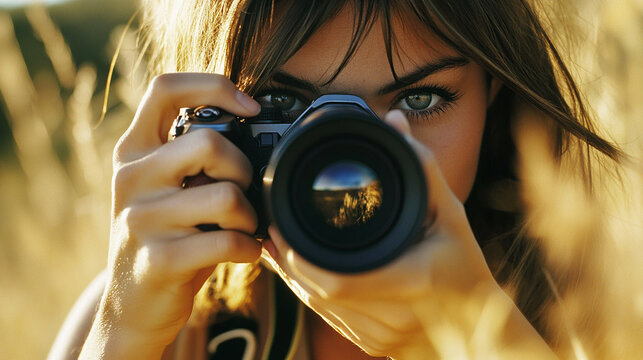 Close-Up of Photographer Aiming Camera