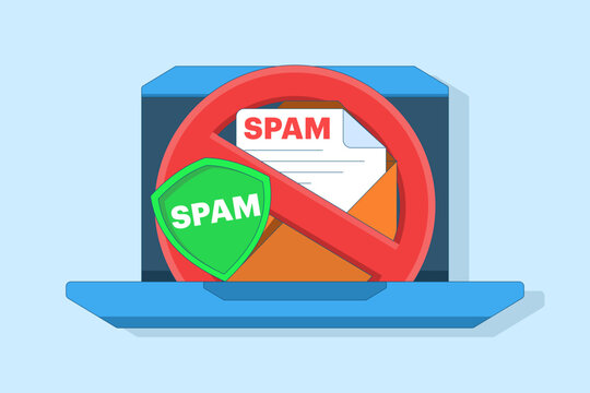 spam blocked on laptop, red circle, green shield clip art preview