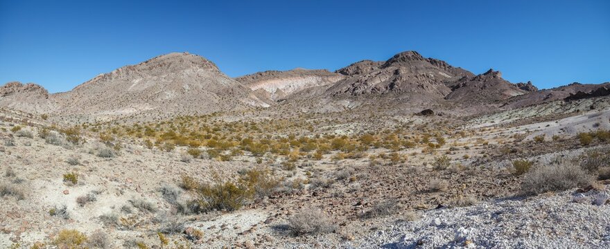 Scenic view of Beatty Mountain with remnants of past mining in the town of Beatty, Nevada