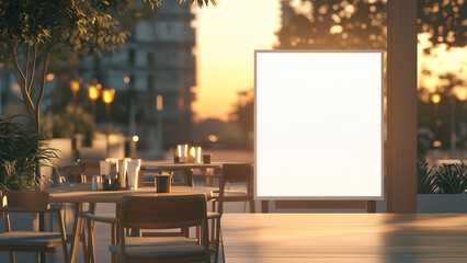 Elegant Outdoor Restaurant Menu Display at Golden Sunset