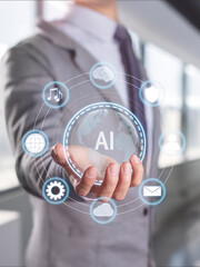 Vertical photo. AI assistant that manages and analyzes data, business, email and document protection