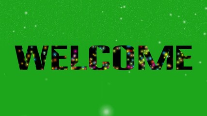 Welcome text with colorful stars, snow and fog around it on green screen background - Powered by Adobe