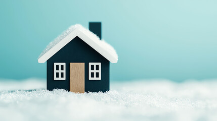 Small cozy house in deep snow, offering shelter, 3D illustration