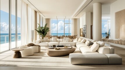 Fototapeta premium Modern Living Room with Ocean View and Natural Light