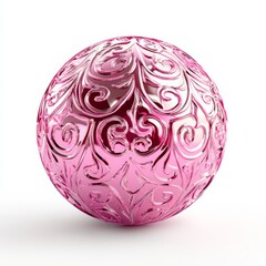 Fototapeta premium A striking 3D representation of a pink bauble, featuring intricate patterns and a shiny finish, isolated on a bright white background