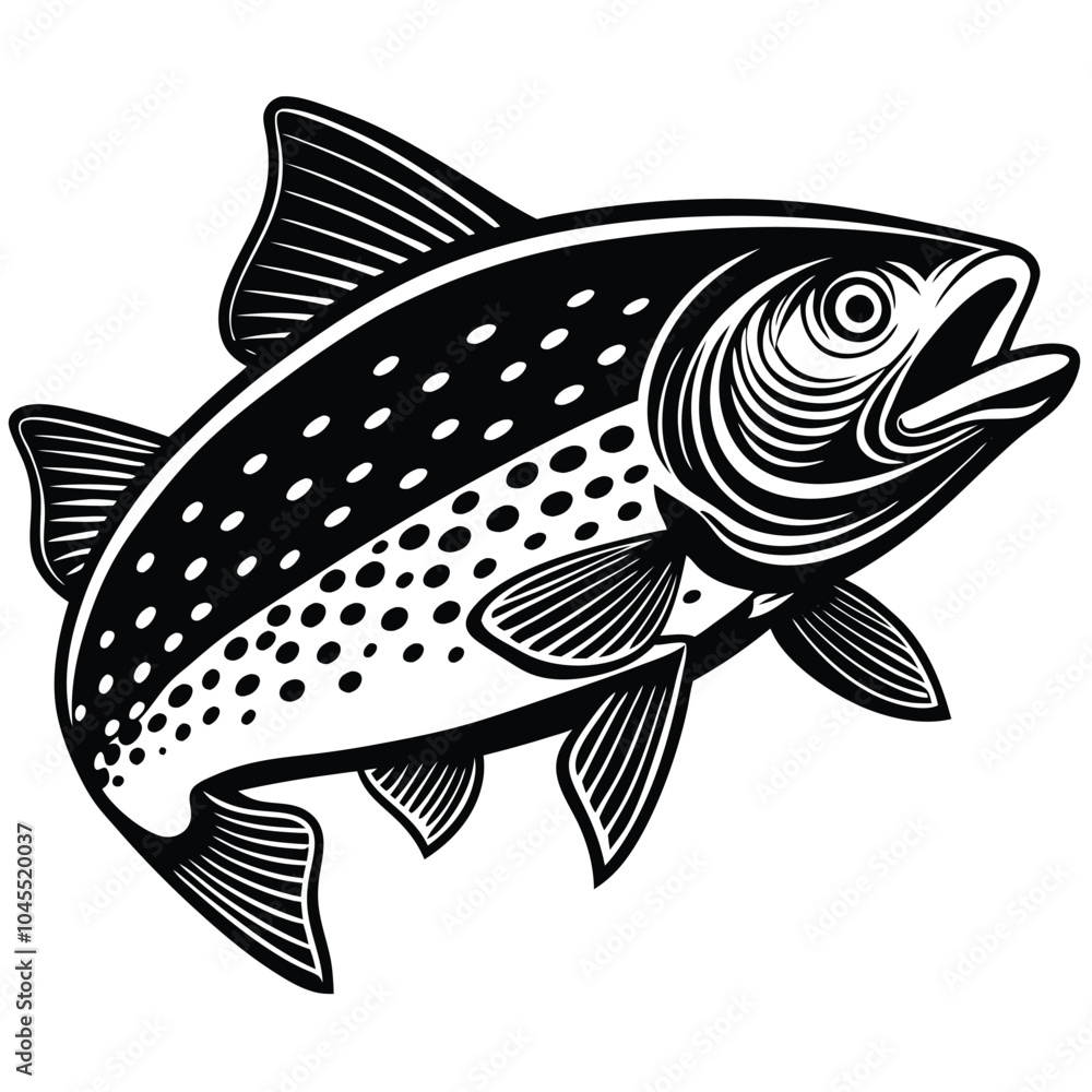 Wall mural trout fish vector silhouette illustration isolated white background.