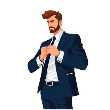 Minimalist illustration of a businessman with a beard and a blue suit