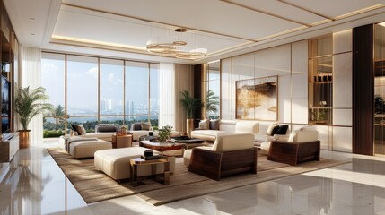 Fototapeta premium Modern Luxury Living Room with Scenic View
