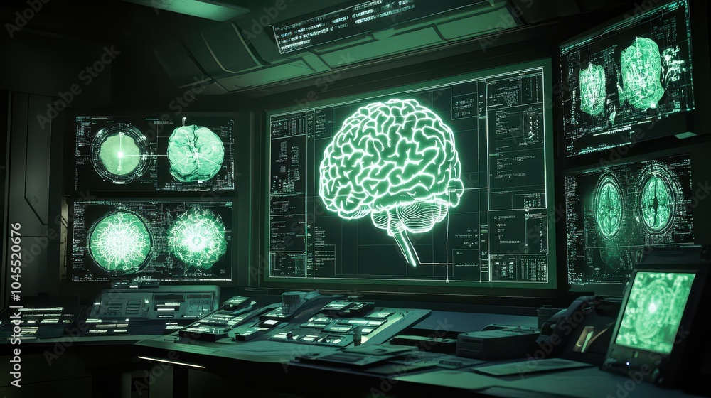 Poster digital brainwave activity visualization on screen