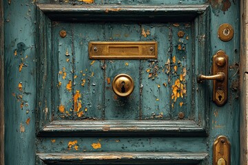 Weathered Wooden Door with Brass Hardware
