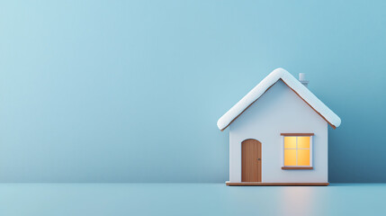 Snowcovered tiny house, glowing lights, cozy refuge, 3D illustration