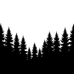 Obraz premium Dense coniferous forest silhouette with jagged border
