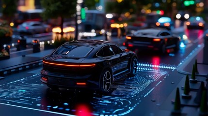 High-Tech Autonomous Vehicles on Futuristic Street Scene