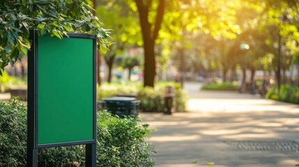 A charming eco-friendly sign mockup featuring green design elements, placed in an urban park