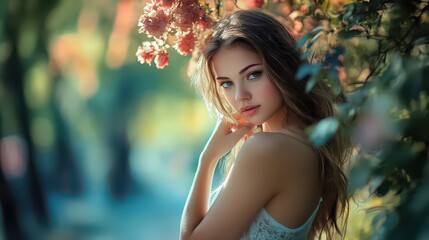 Fototapeta premium Beautiful Portrait in a Floral Setting