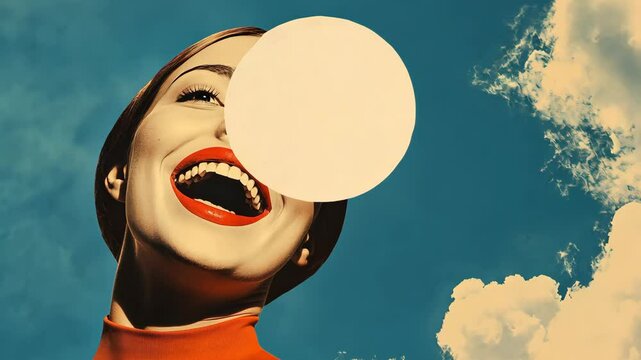 Composite collage image of head thoughts speech bubble smile mouth laugh talking billboard comics zine minimal Video