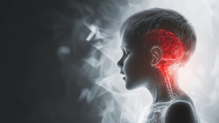 Exploring the wonders of the human brain in a child\'s silhouette illuminated by a soft glow