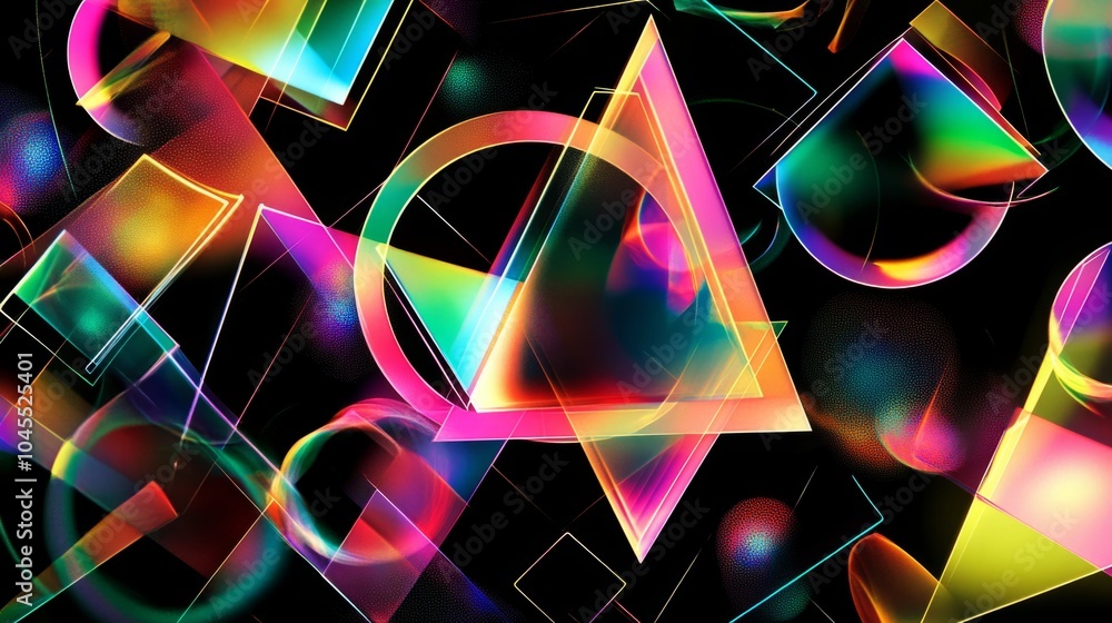Poster neon color geometric shapes square triangle circle abstract background