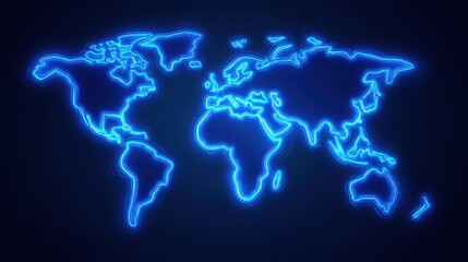 A futuristic world map with neon lines representing the global trade network, glowing across all continents.