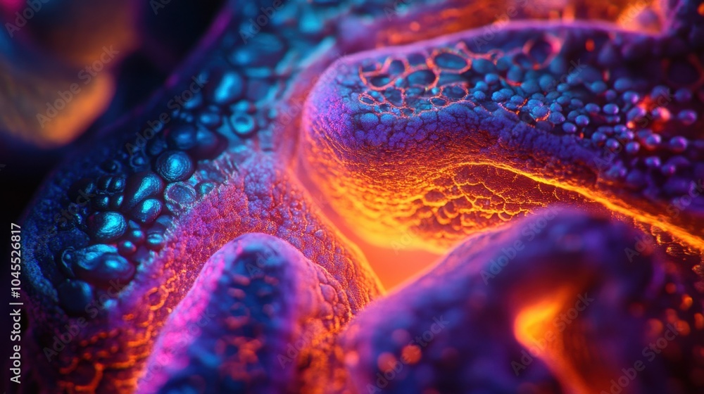 Poster an abstract close-up of colorful, textured patterns illuminated by warm light, showcasing intricate 