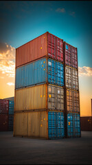 Container loading station at sunset