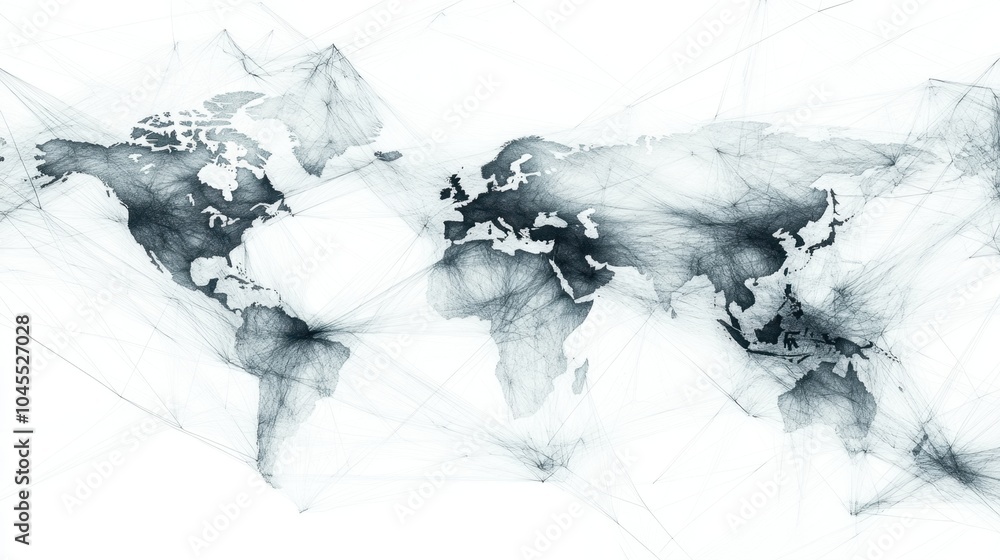 Aufkleber a global map with thin lines representing interconnected business and trade networks between countri