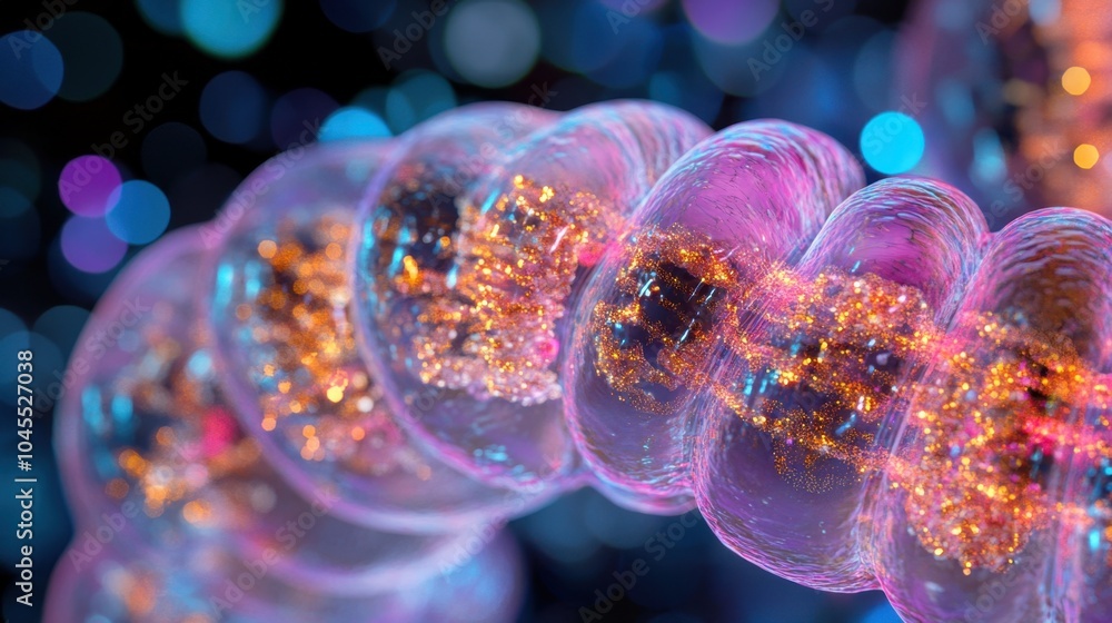 Aufkleber exploring the luminous colors and intricate structures of vibrant microscopic cells in a dark backgr
